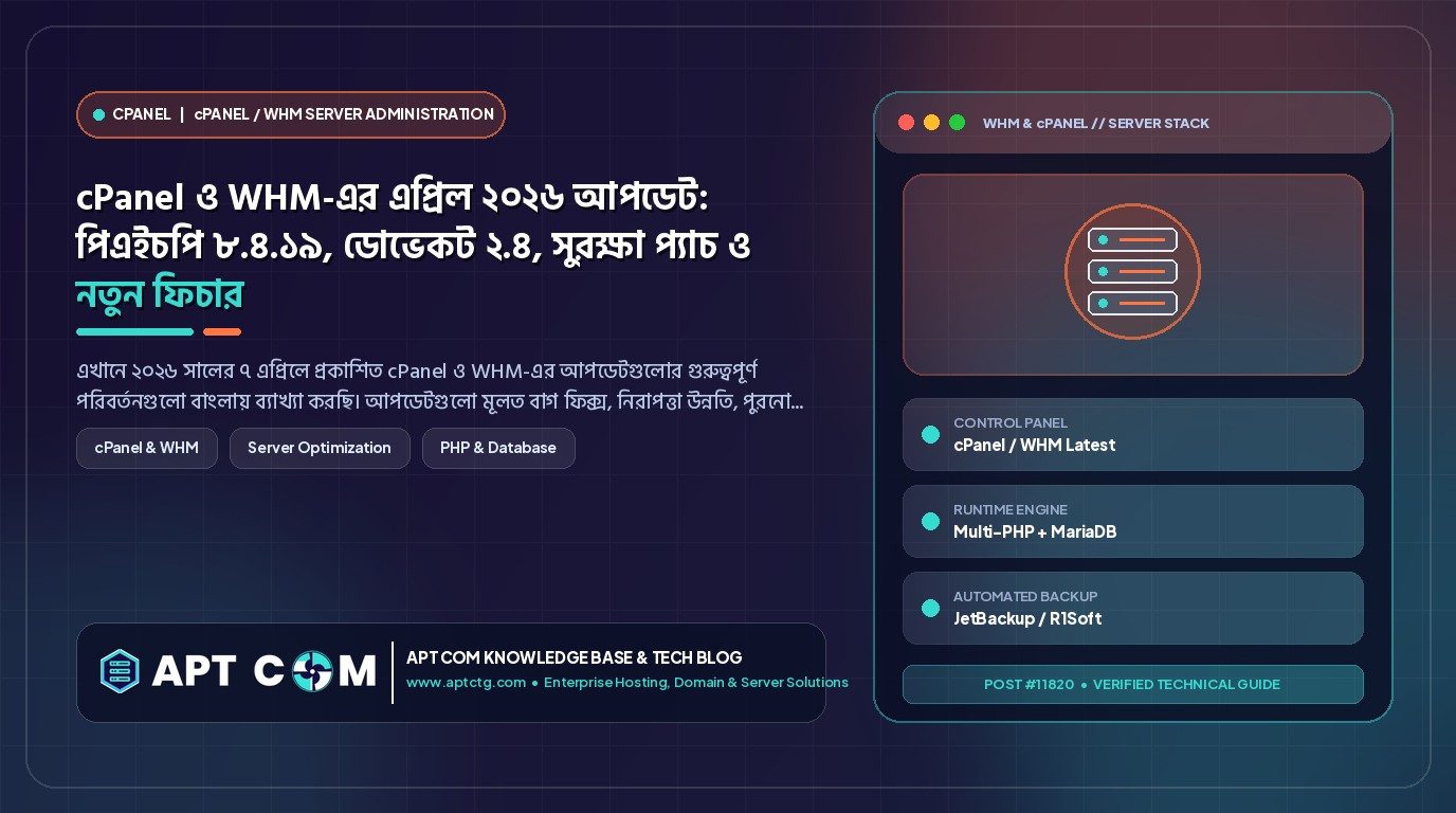 cPanel ও WHM-এর এপ্রিল ২০২৬ আপডেট: পিএইচপি ৮.৪.১৯, ডোভেকট ২.৪, সুরক্ষা প্যাচ ও নতুন ফিচার