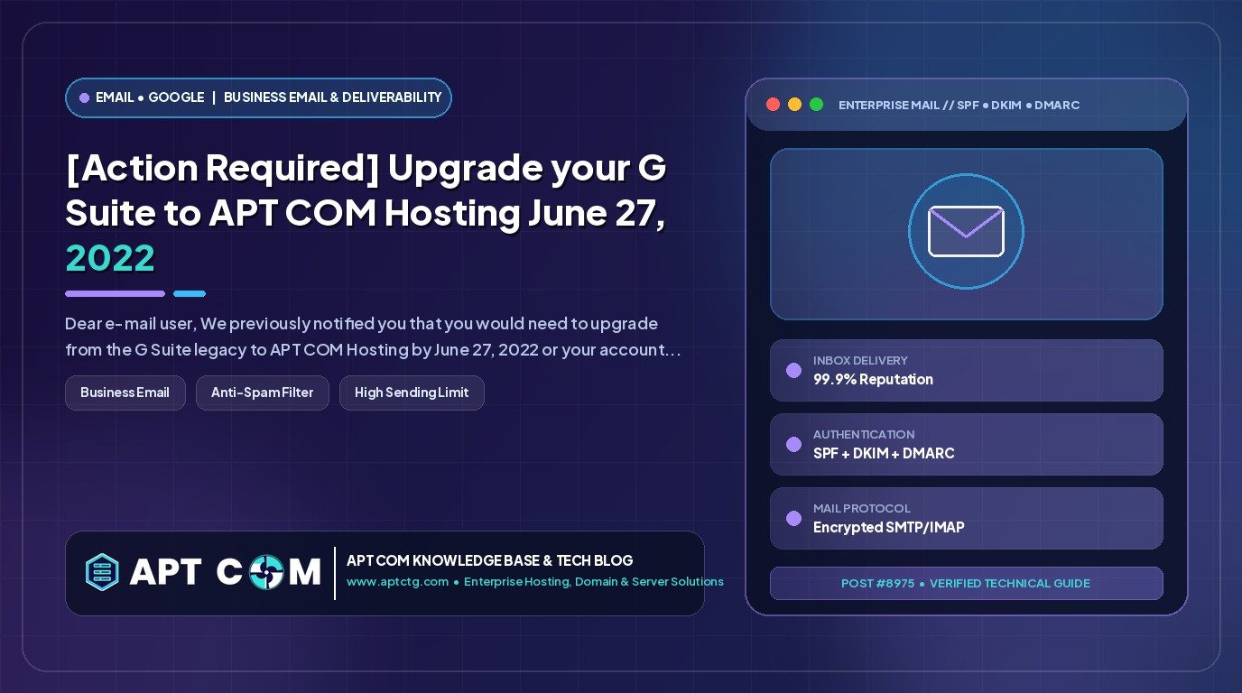 [Action Required] Upgrade your G Suite to APT COM Hosting June 27, 2022