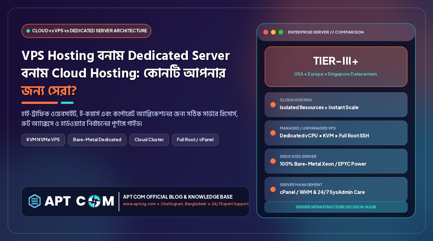 VPS Hosting বনাম Dedicated Server বনাম Cloud Hosting: আপনার বিজনেসের জন্য কোনটি সেরা?